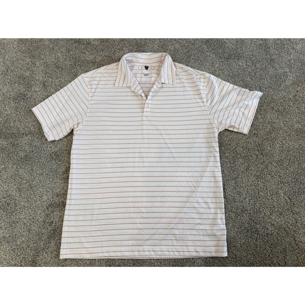 Nike Golf Fit Dry Mens XL Polo Shirt White Red Striped Performance Short Sleeve